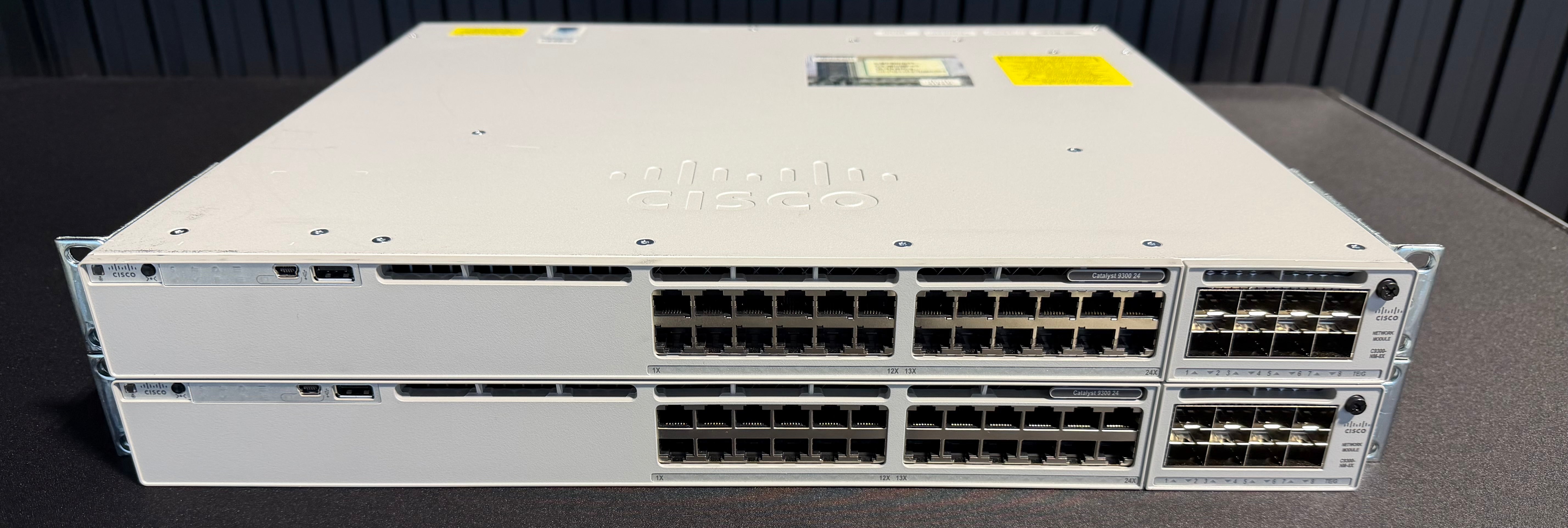 Cisco Networking C9300-24T-E Switch x2 | C9300-NM-8X | Stacking Cables