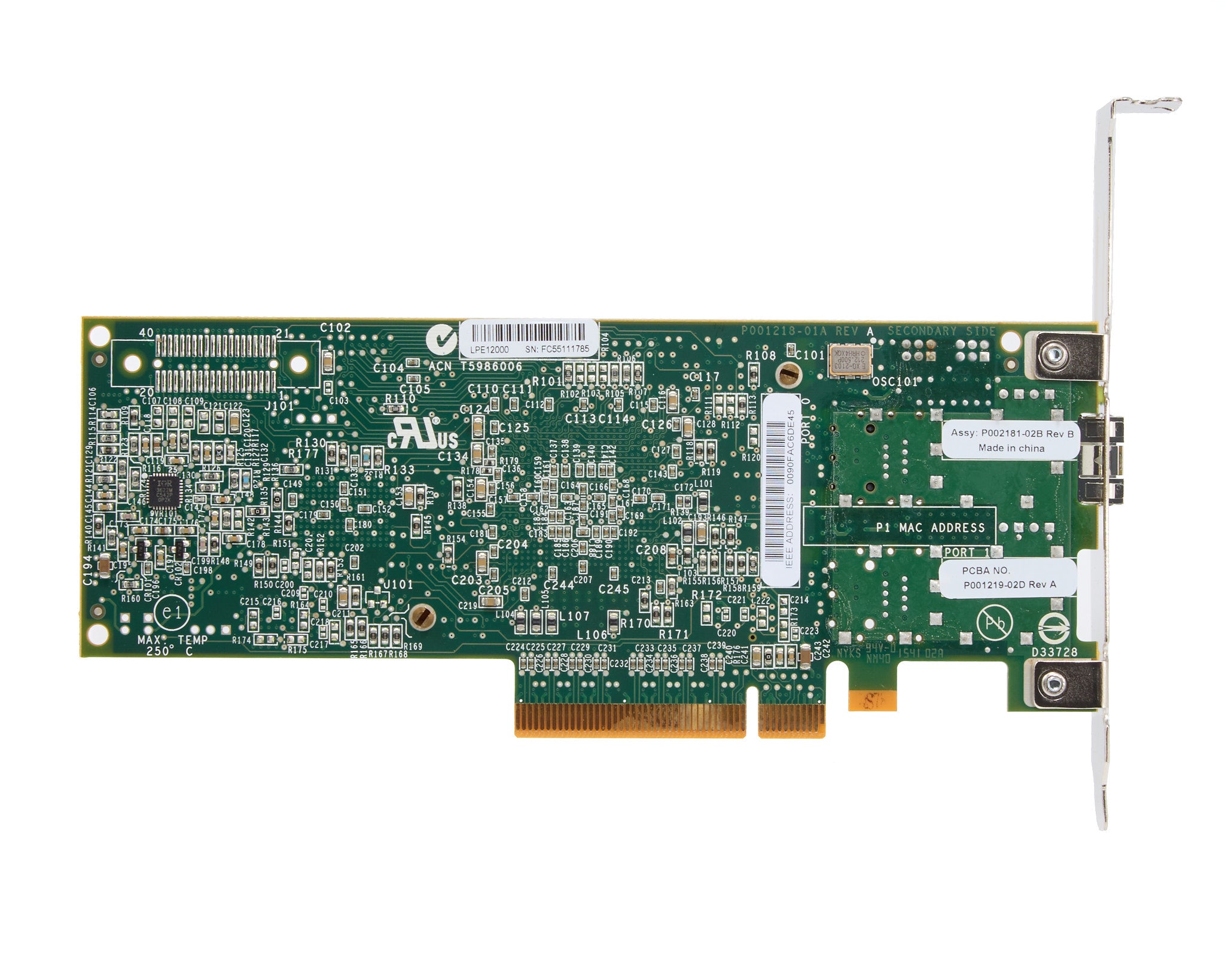 Dell Emulex LPE12000 Single Port 8GB Fiber Channel SFP+ HBA Full