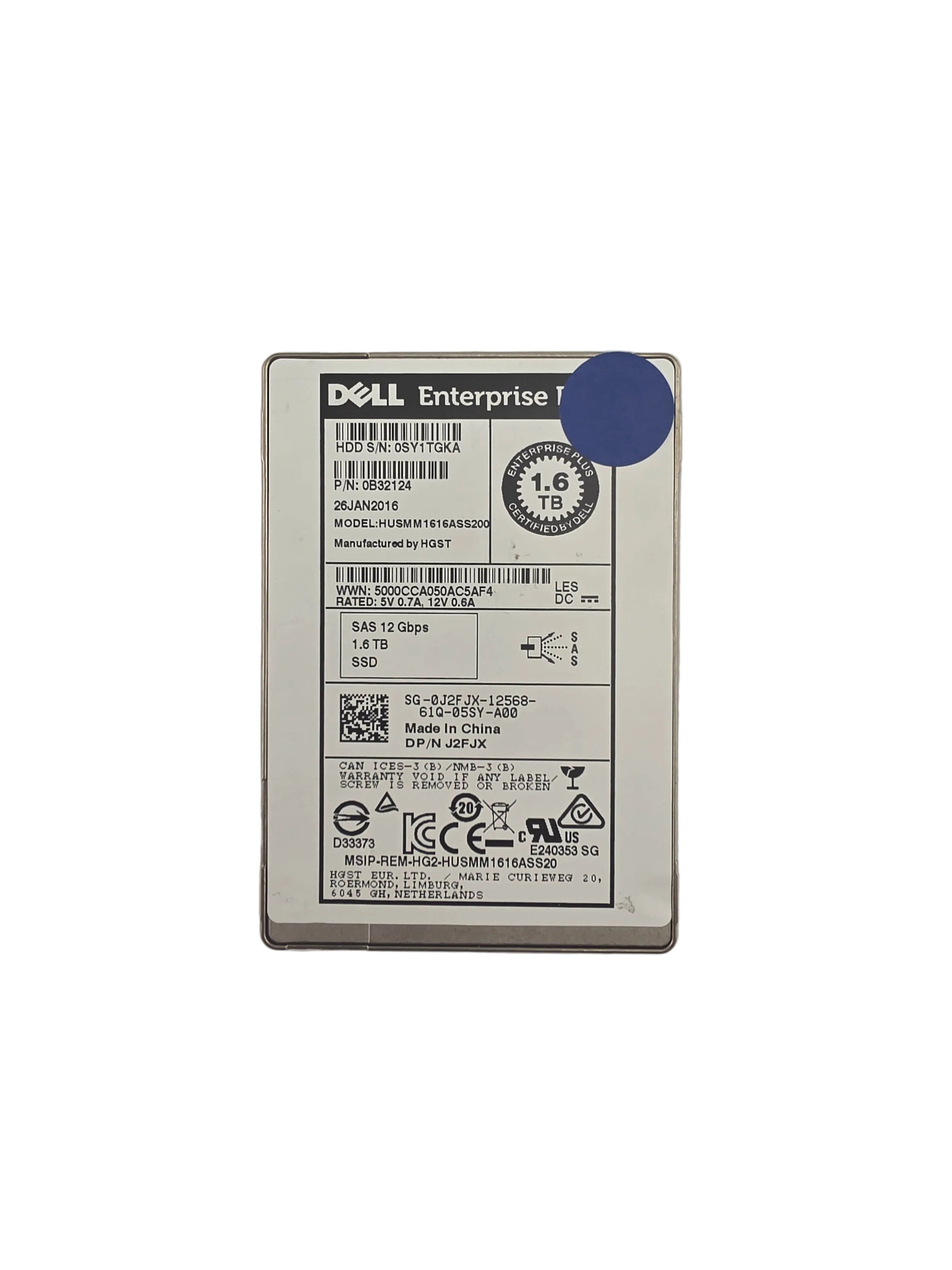 Dell SSD SAS 2.5" 1.6TB MLC Write Intensive 12GBPS